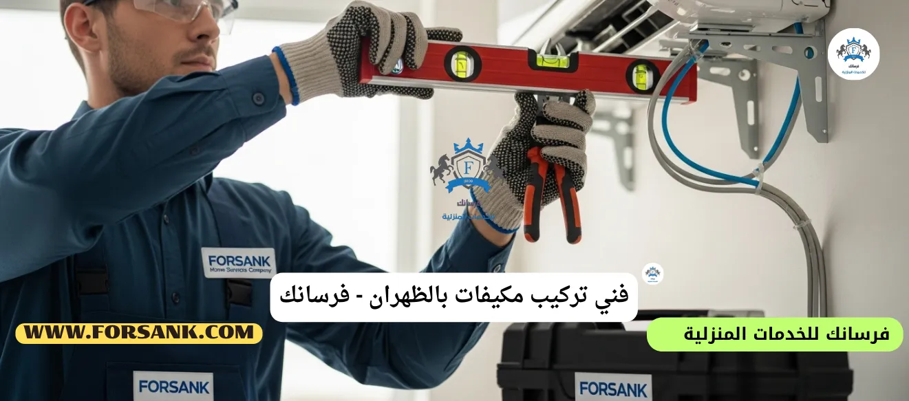 فني تركيب مكيفات سبليت بالظهران - دقة وسرعة في العمل فني محترف من شركة فرسانك يثبت الوحدة الداخلية لمكيف سبليت بالظهران